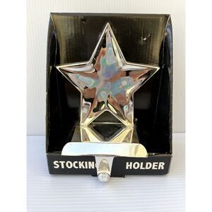 Christmas Stocking Holder Vintage Star Mantel Chrome Rare NEW IN BOX